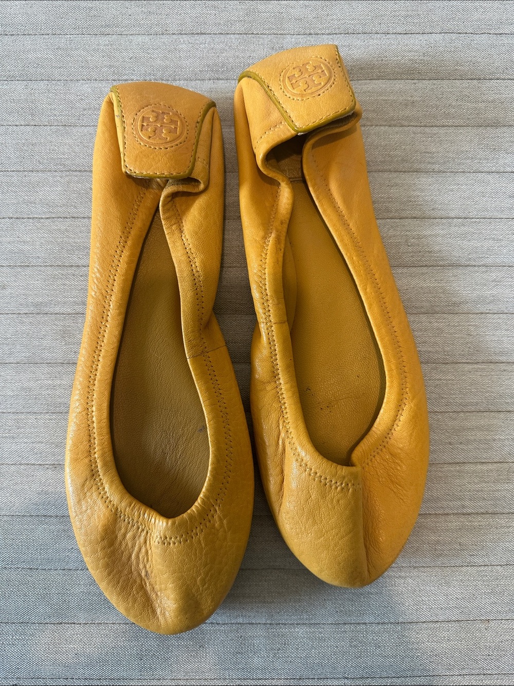 Tory Burch Yellow Leather Logo Ballet Flats